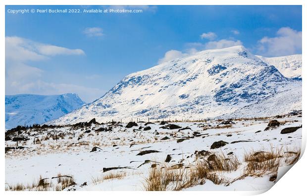 Snow Covered Pen Yr Ole Wen Snowdonia Outdoors Print by Pearl Bucknall