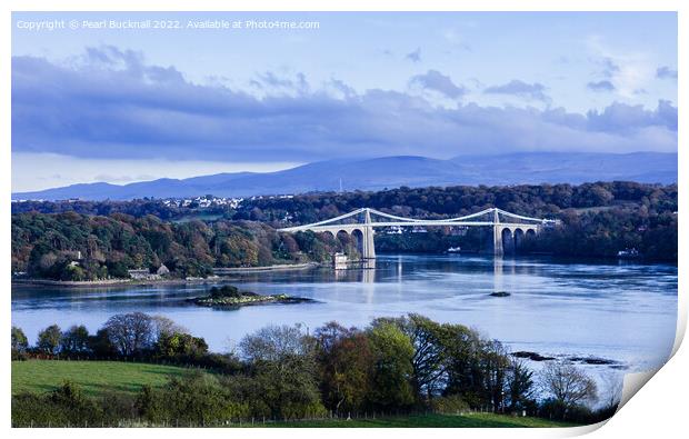 Menai Suspension Bridge Over the Strait Anglesey Print by Pearl Bucknall