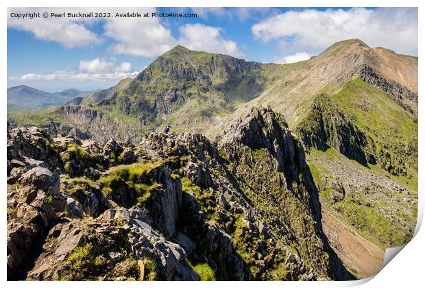 Crib Goch Pinnacles Scramble to Mount Snowdon Print by Pearl Bucknall