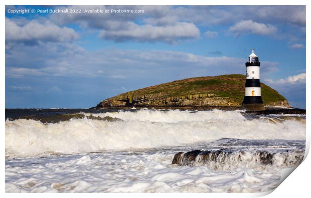 Rough Seas at Penmon Point Anglesey Print by Pearl Bucknall