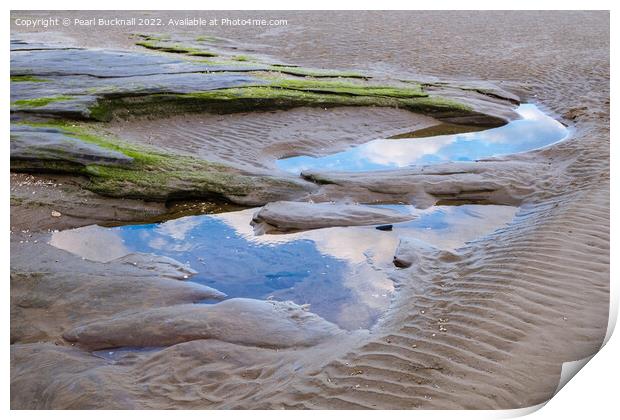 Sandy Low Tide Pools in Dee Estuary Wirral Peninsu Print by Pearl Bucknall