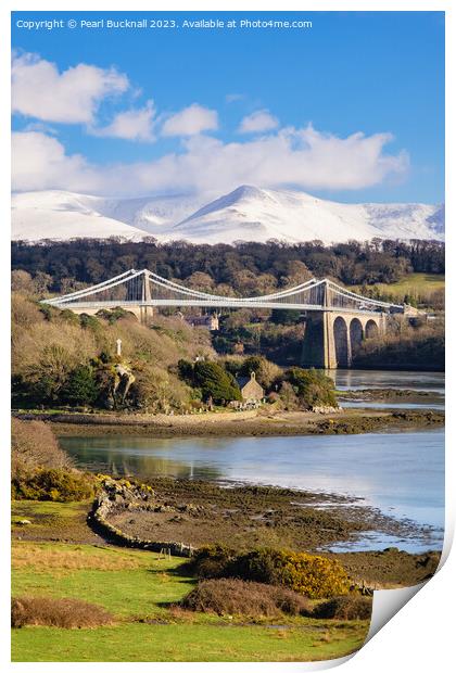 Menai Suspension Bridge Anglesey Coast Print by Pearl Bucknall