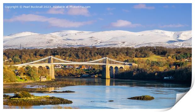 Menai Strait and Mountains from Anglesey Pano Print by Pearl Bucknall