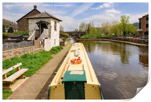 Canal Boat in Brecon and Monmouth Canal Basin Print by Pearl Bucknall