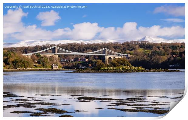 Menai Strait, Bridge and Mountains from Anglesey Print by Pearl Bucknall