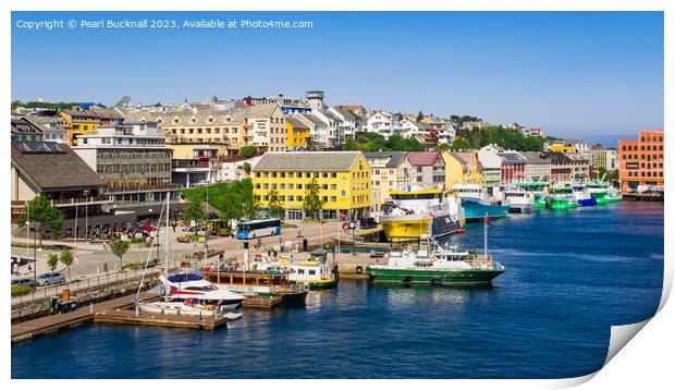 Colourful Kristiansund Harbour Norway panorama Print by Pearl Bucknall