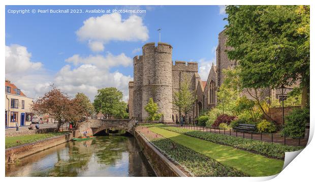River Stour and Westgate towers Canterbury Kent pa Print by Pearl Bucknall
