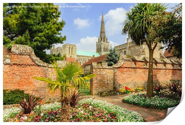 Chichester Cathedral from Bishop's Palace Garden Print by Pearl Bucknall
