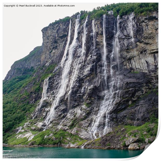Seven Sisters Waterfall Geiranger Fjord Norway Print by Pearl Bucknall