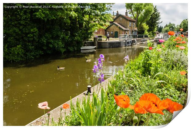 Colourful Boulters Lock on River Thames Berkshire Print by Pearl Bucknall
