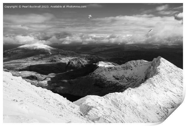 Winter Snow on Y Lliwedd Mountain in Snowdonia mon Print by Pearl Bucknall