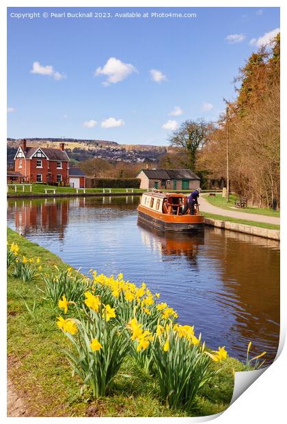 Llangollen Canal Boat in Spring Print by Pearl Bucknall