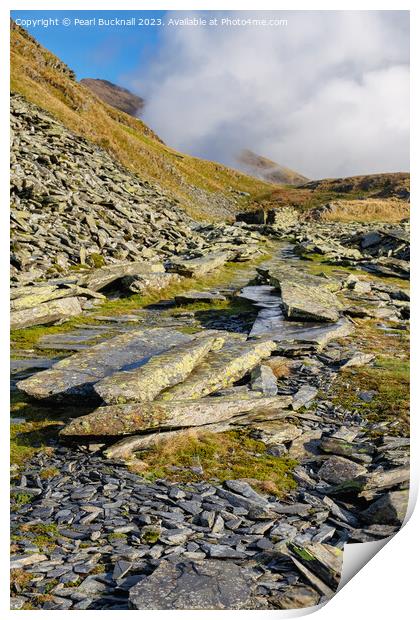 Slate Quarry on Miners Track in Snowdonia Print by Pearl Bucknall