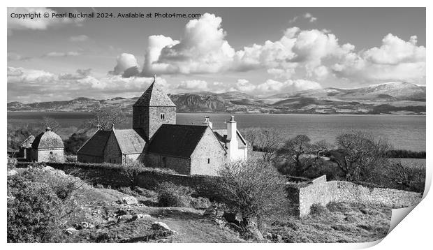 Penmon Priory Isle of Anglesey panoramic mono Print by Pearl Bucknall