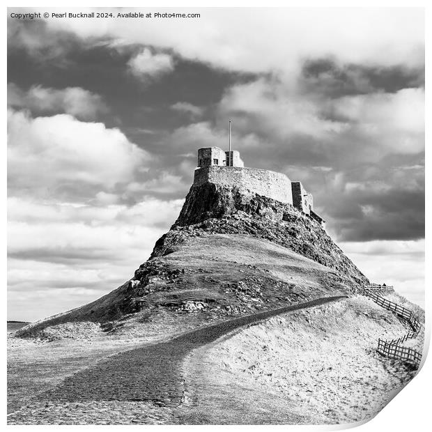 Lindisfarne Castle Holy Island Northumberland mono Print by Pearl Bucknall