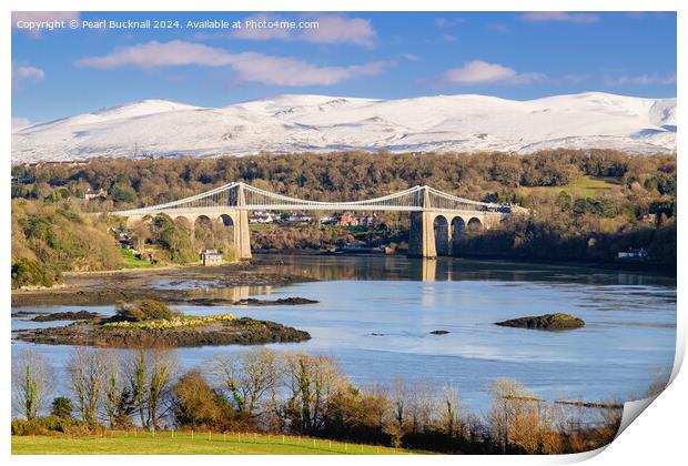 Menai Strait Mountains Anglesey Welsh Coast Print by Pearl Bucknall