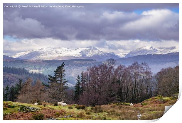 View to Snowdonia Mountains in Winter Wales Print by Pearl Bucknall