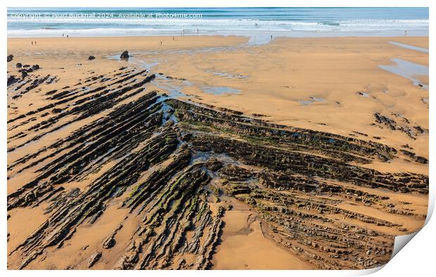 Bude Rocks on Beach Cornwall Coast Print by Pearl Bucknall