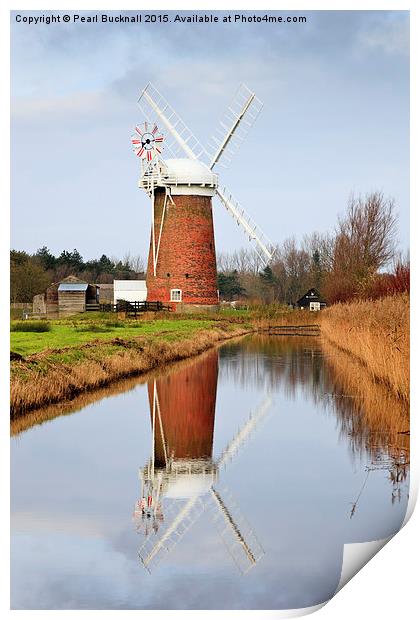 Norfolk Broads Windmill Reflections Horsey Print by Pearl Bucknall