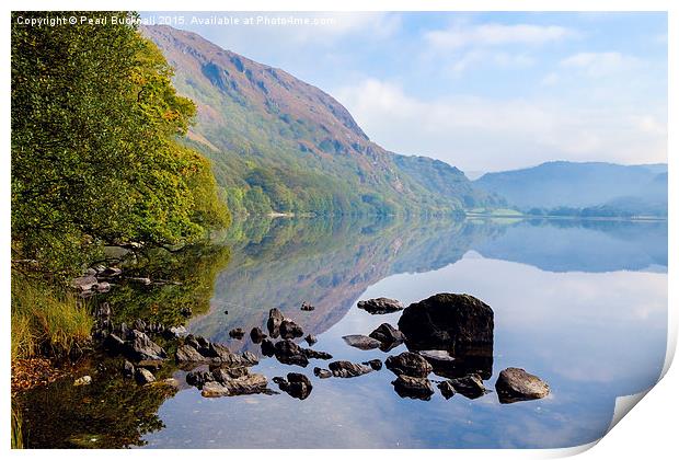 Tranquil Llyn Dinas lake Snowdonia Print by Pearl Bucknall