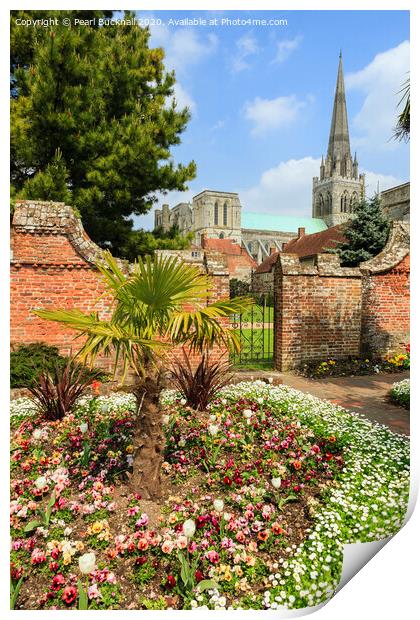 Bishop's Palace Gardens and Chichester Cathedral Print by Pearl Bucknall