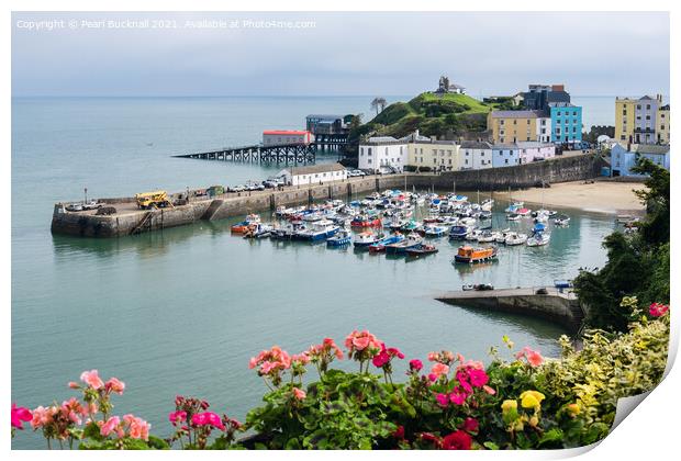 Tenby Old Town and Harbour Pembrokeshire Print by Pearl Bucknall