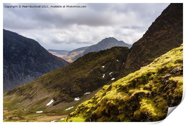 View from Foel Goch Mountainside Snowdonia Print by Pearl Bucknall