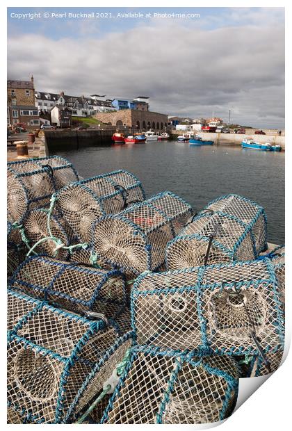 Seahouses Harbour Lobster Pots Northumberland  Print by Pearl Bucknall