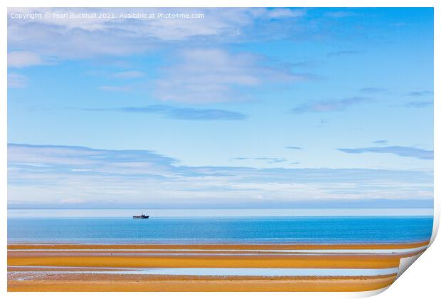 Sea sand and big sky on Anglesey coast Print by Pearl Bucknall
