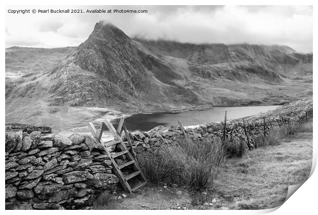 Path to Ogwen Snowdonia Wales in Monochrome Print by Pearl Bucknall