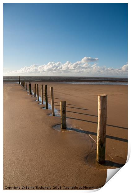 Beach and Groynes, Weston Super Mare, England Print by Bernd Tschakert