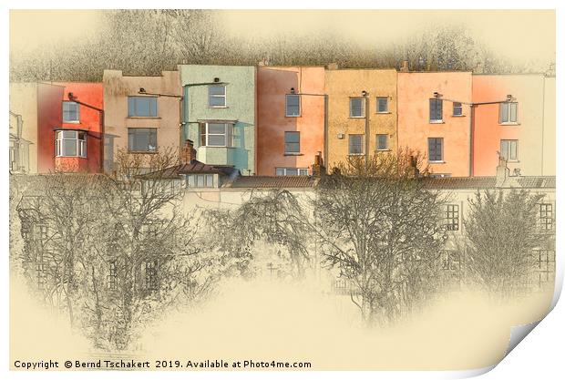 Colourful terraced houses, Bristol harbour, UK Print by Bernd Tschakert