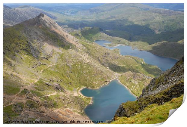 View from Snowdon before summit, Snowdonia, UK Print by Bernd Tschakert