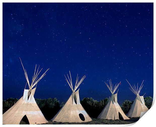 Shoshone Teepees at night Print by Luc Novovitch