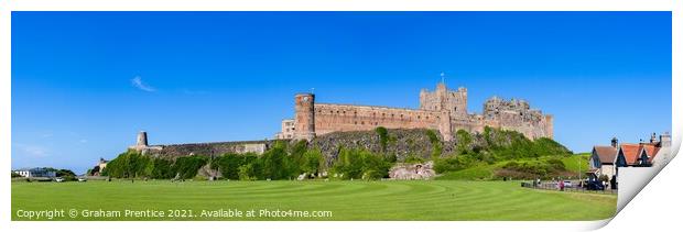 Bamburgh Castle, Cricket Pitch and Windmill Print by Graham Prentice