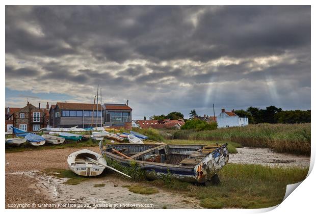 Vintage rowing boat in Brancaster Staithe, Norfolk Print by Graham Prentice