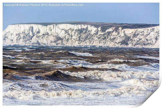 Stormy Sea And White Cliffs Print by Graham Prentice