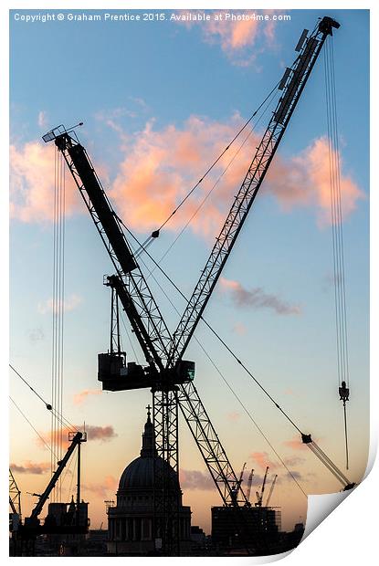 Cranes Over St Paul's Cathedral, London Print by Graham Prentice