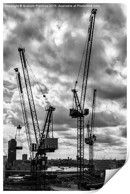 Tower Cranes on City of London Skyline Print by Graham Prentice