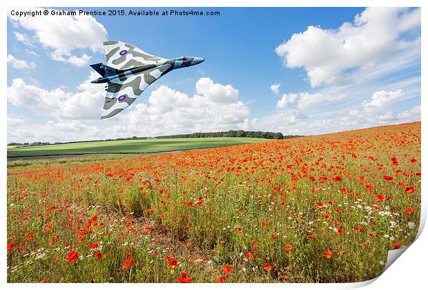  Avro Vulcan B2 bomber in flight over a poppy fiel Print by Graham Prentice
