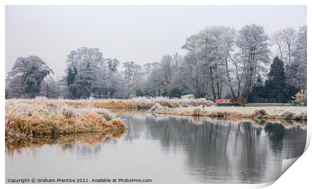 Wey Navigations Winter Landscape Print by Graham Prentice