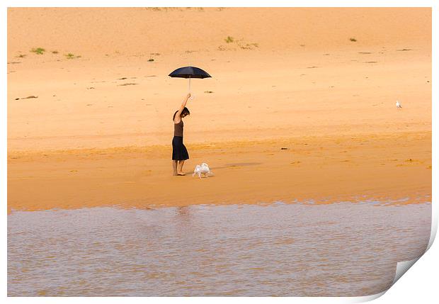 Girl with a black umbrella Print by Sheila Smart