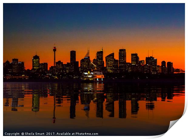 Sydney night skyline Print by Sheila Smart