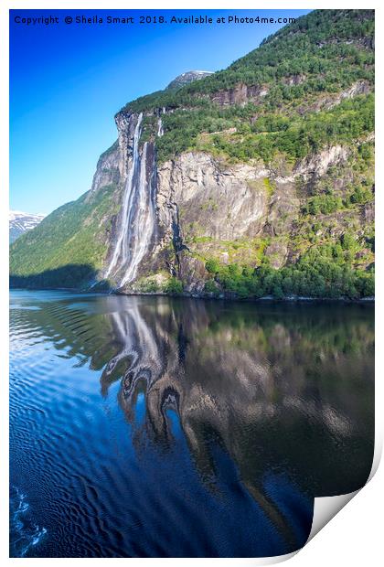 Seven sisters waterfall in Norwegian fjords Print by Sheila Smart
