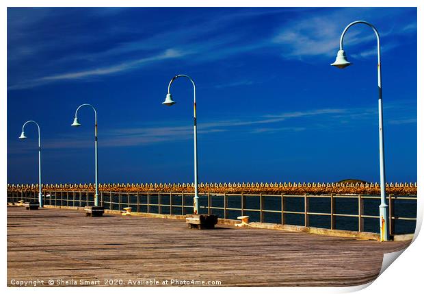 Lamps on the Jetty, Coffs Harbour, Australia Print by Sheila Smart