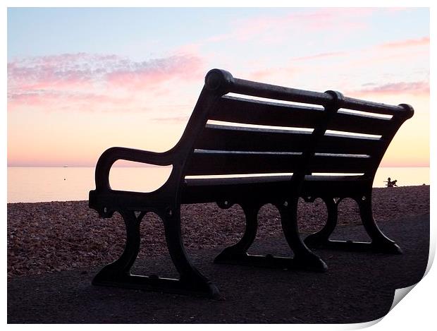 Brighton Promenade Bench At Sunset Print by Liz Watson