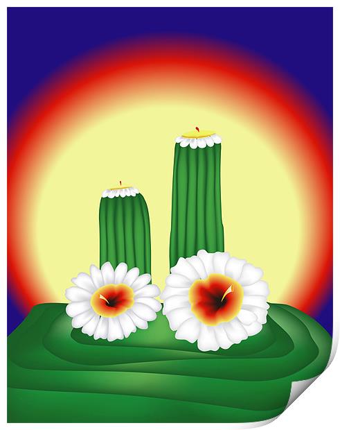 Blooming Cactuses in Sunset Print by Lidiya Drabchuk