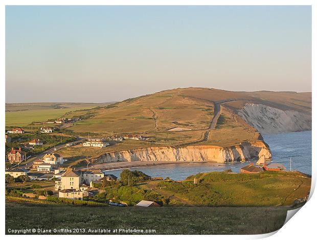 View over Freshwater Bay from Tennyson's Mount Print by Diane Griffiths