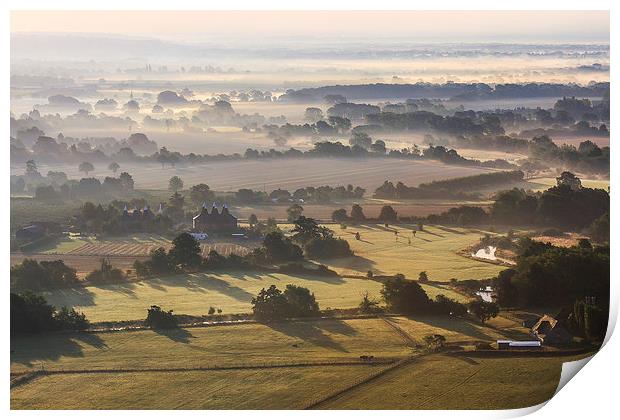 Kent Countryside Misty Sunrise Print by Diane Griffiths