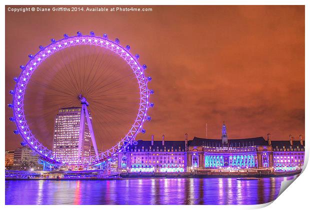 The London Eye at Night Print by Diane Griffiths